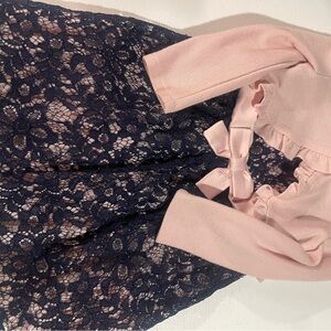 Pink and Navy Lace Dress with Bow